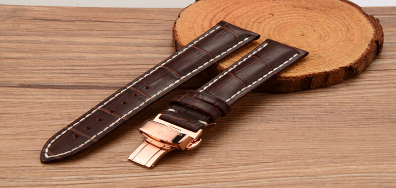 江诗丹顿手表带男女士vc传承艺术大师蝴蝶扣2022mm棕色棕线金色扣12mm