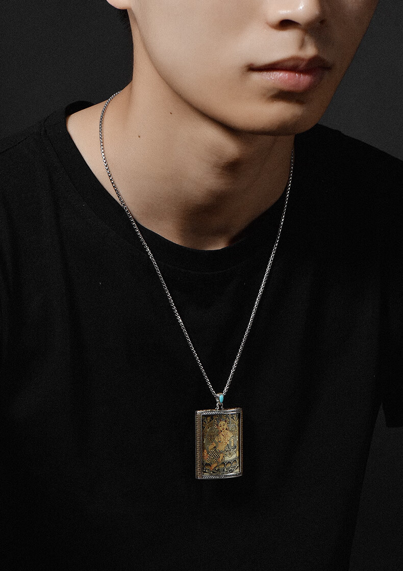 牌唐卡噶乌盒黄财神项链时尚饰品生日礼物送男友送老公不动明王生肖鸡