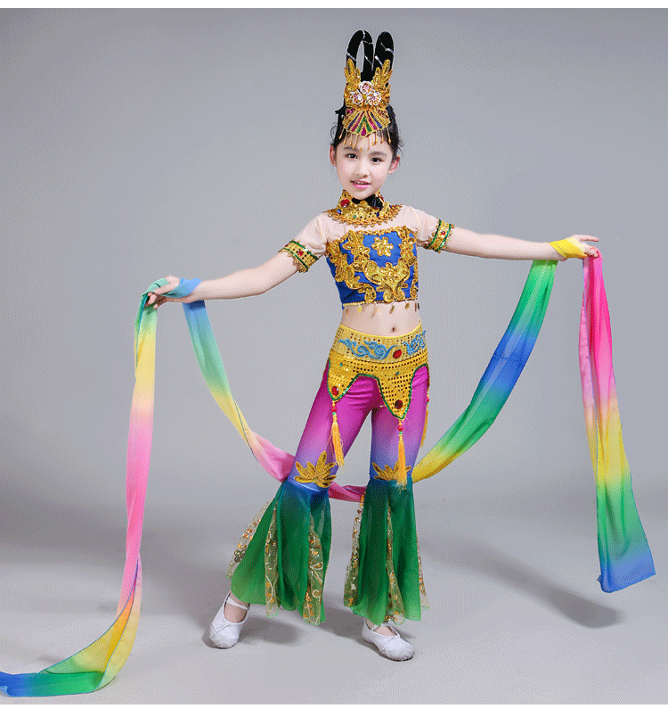 敦煌飞天舞蹈服演出服古典舞千手观音水袖舞表演服装仙女服服装头饰