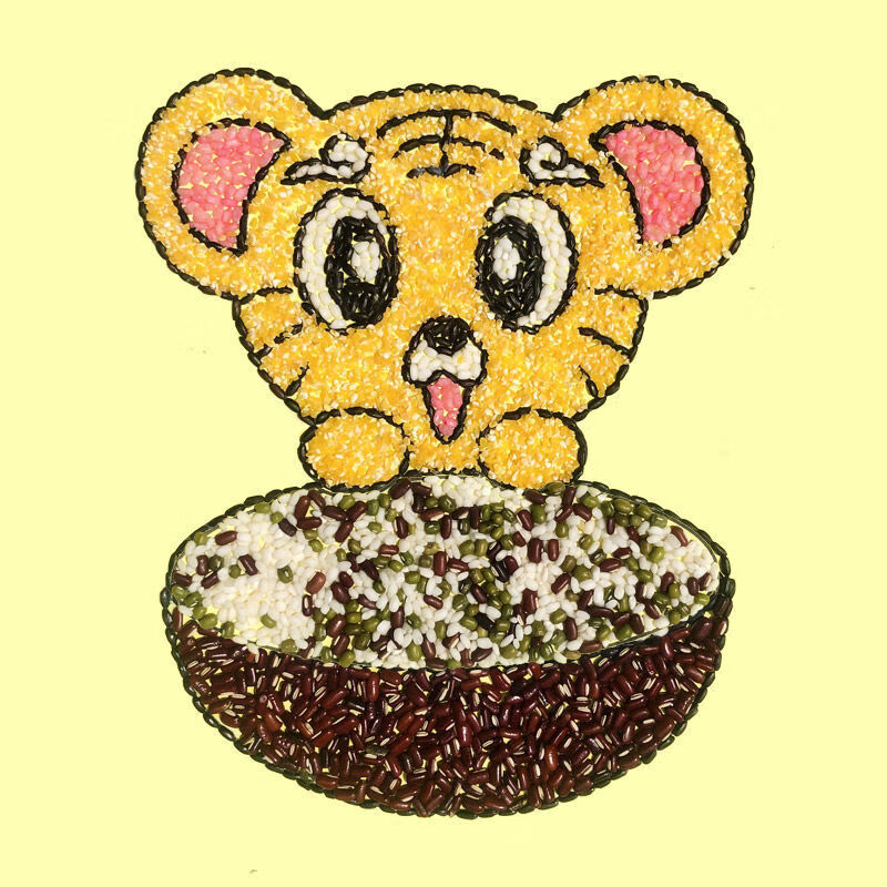 【虎年新年主题】虎年手工贴纸3岁幼儿园手工制作五谷杂粮豆子粘贴画