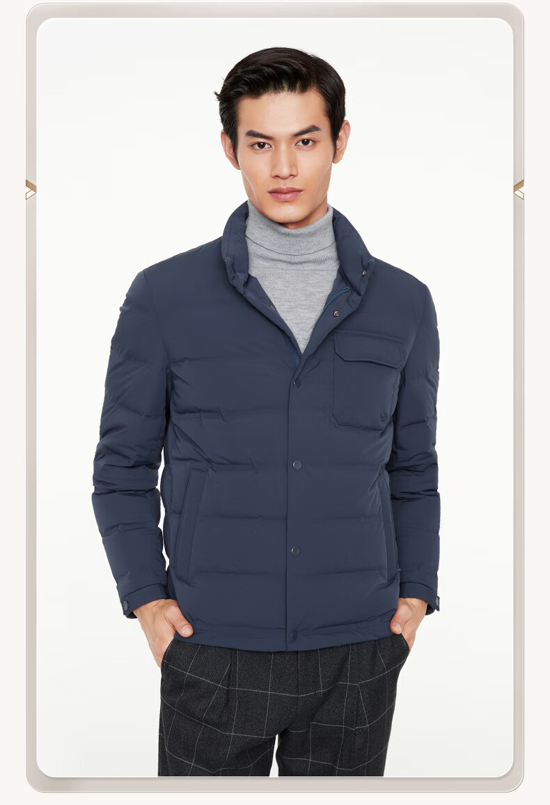 商场同款九牧王男装羽绒服夹克春季男士立领保暖外套mjk5a50117海水蓝