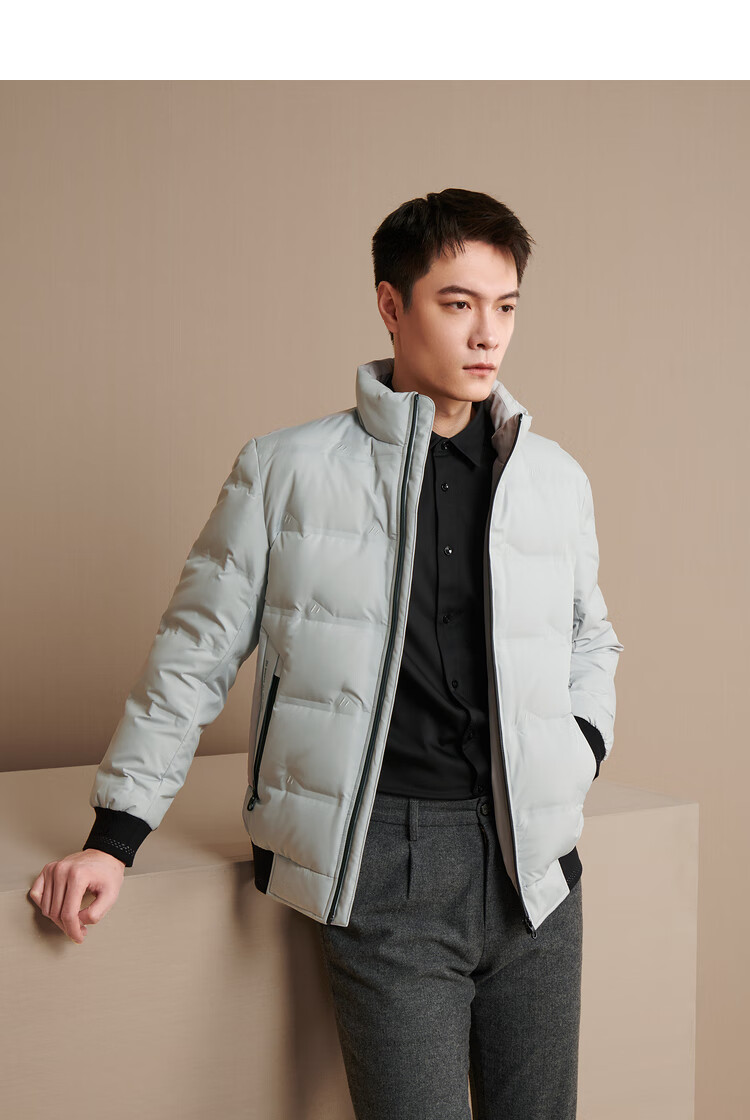 hla海澜之家立领短款羽绒服经典基础净色保暖外套男浅灰1818096axl