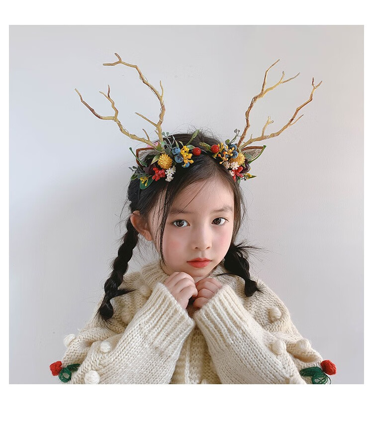 素聚超大鹿角发箍头饰森系可爱发卡女儿童发光小鹿精灵圣诞节头箍发饰