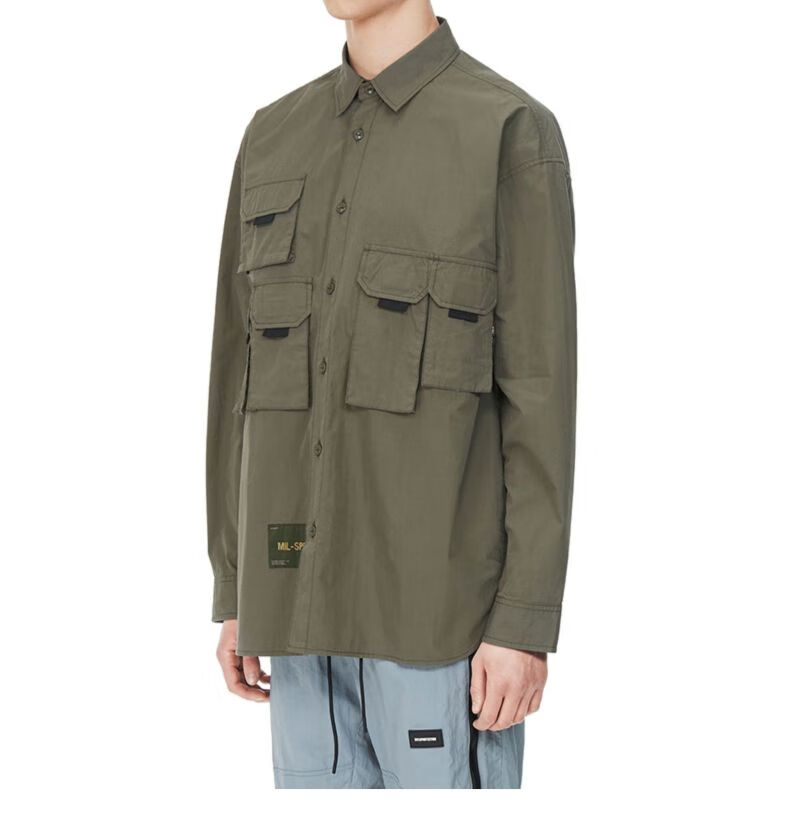 it izzue男装工装衬衫春季军事风多口袋装饰8105s1g khx/军绿色 s