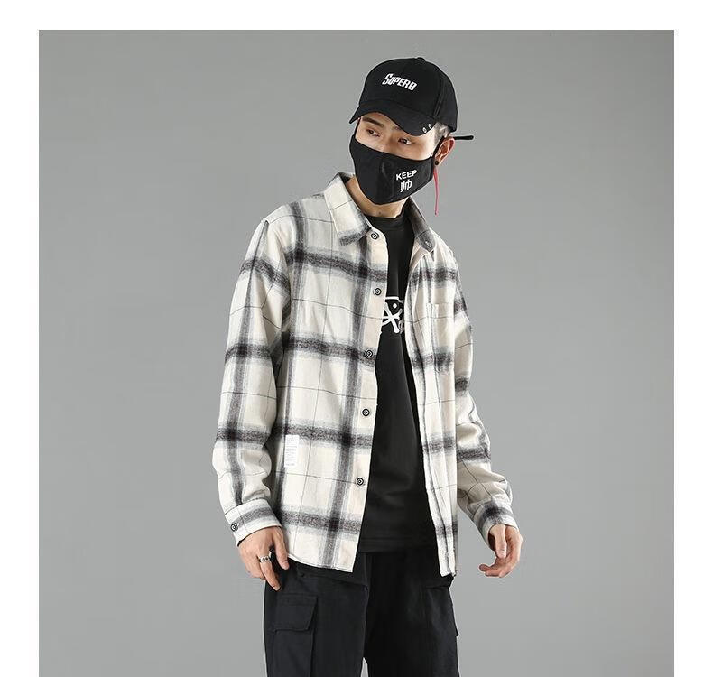 2021格子衬衫男士长袖春装韩版潮流男装一套搭配帅气休闲帅气套装p