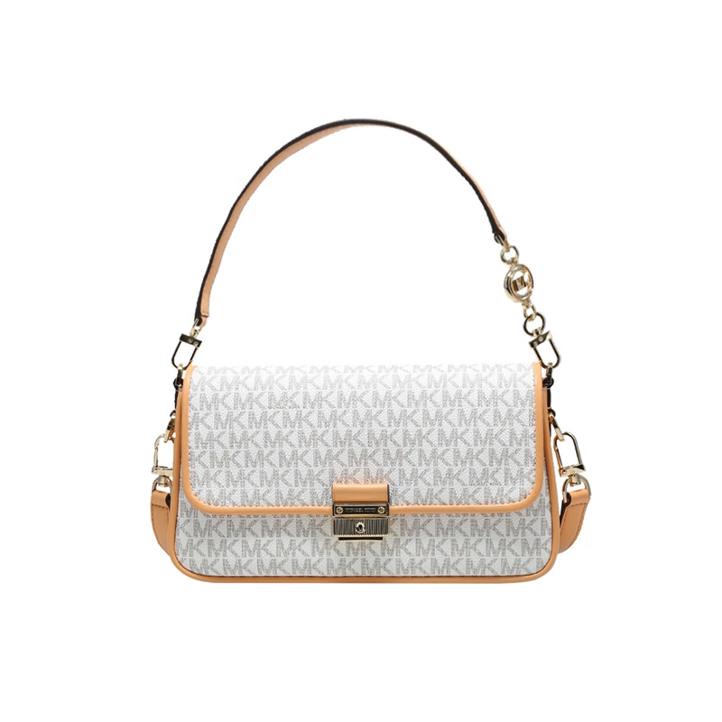 michaelkorsmk新款女士时尚简约单肩斜挎手提包香草色配粉色