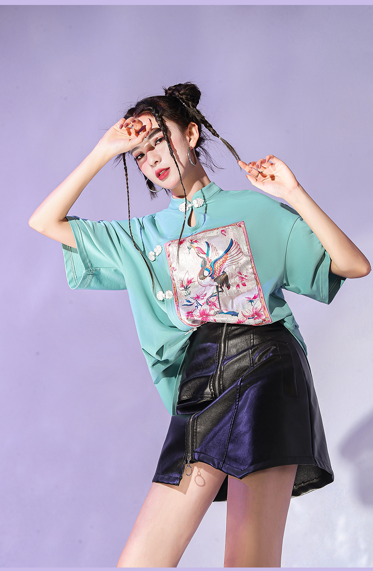 风仙鹤短袖国潮t恤女夏季2022年新款印花复古半袖中国风女装改良中式