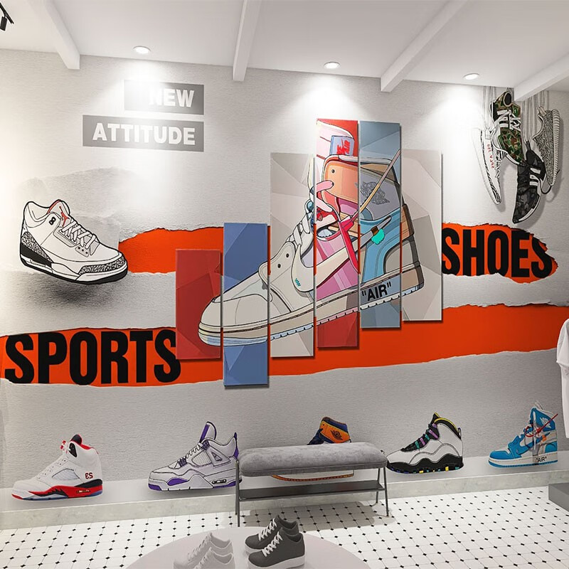 欧美风壁纸 aj潮牌背景墙纸潮鞋店网红直播logo运动鞋子墙布潮流个性