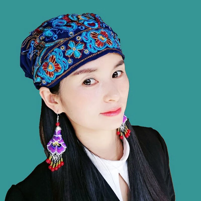 倧喜绣花头巾帽子新款民族风春秋个性休闲刺绣花头巾帽红色女士针织