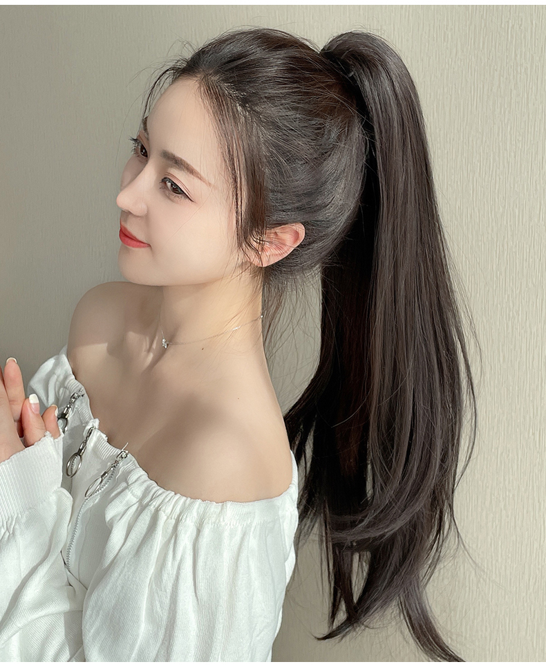 假发女卷发抓夹式高马尾 仿真发假辫子网红微卷马尾辫自然假发尾 绑带