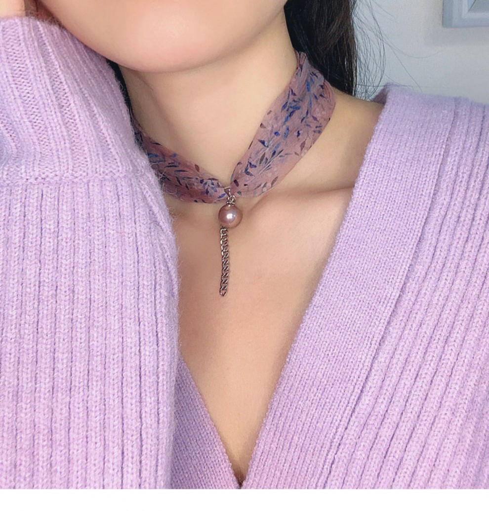 上戴的饰品颈圈女遮脖子疤痕的装饰窄丝巾浅蓝色l码周长42cm左右n52