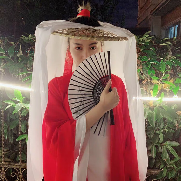 斗笠帽面纱古风女薄纱遮脸古代头纱汉服古装女侠客舞蹈镂空竹编 46