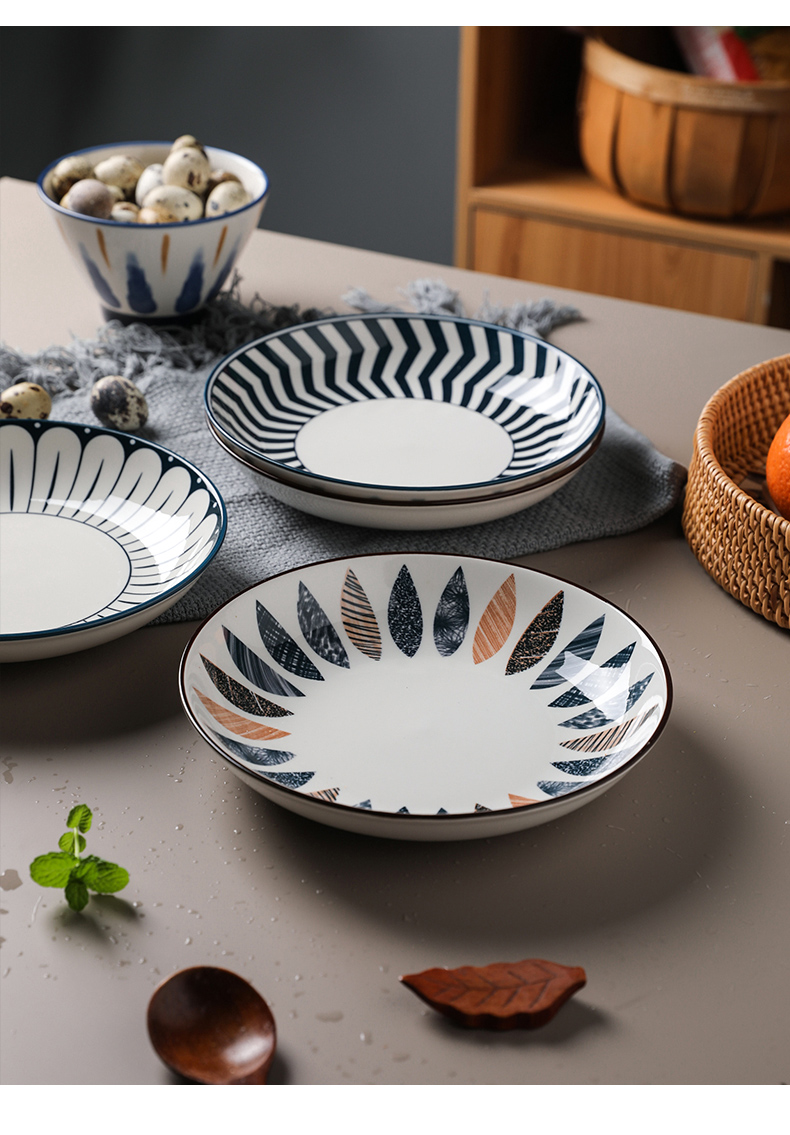 陶瓷盘子家用深盘釉下彩日式菜盘子西餐盘饭盘沙拉盘英寸盘 8英寸深盘