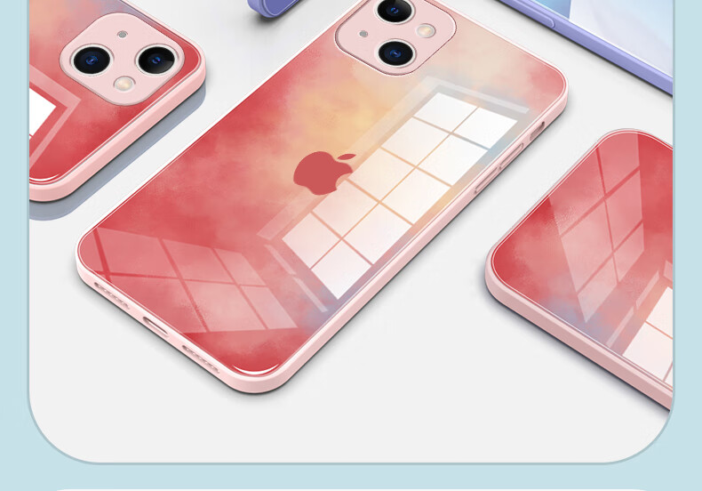 诺康士iphone13手机壳水彩钢化玻璃苹果13promax新款镜头全包防摔保护