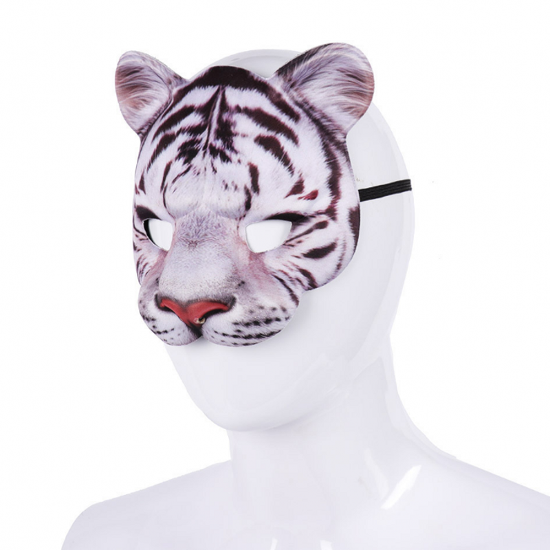 老虎面具万圣节立体大老虎面具半脸头饰头套动物面具装扮白色老虎