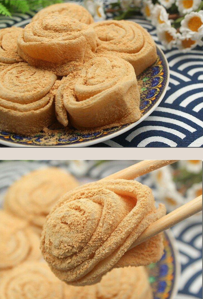 豆面卷粘北京驴打滚红豆馅芝麻馅豆面卷东北特产小吃450g原味卷1盒黑