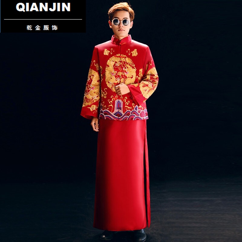 卡禄奴秀禾服2021新款男新郎服中式结婚礼服龙凤褂新郎装结婚男款0934