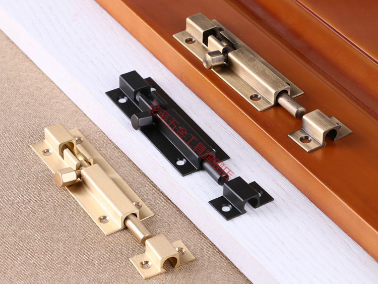 fyi全铜插销双开门明装纯铜门栓门闩黑色仿古木门子母门销插销锁6英寸