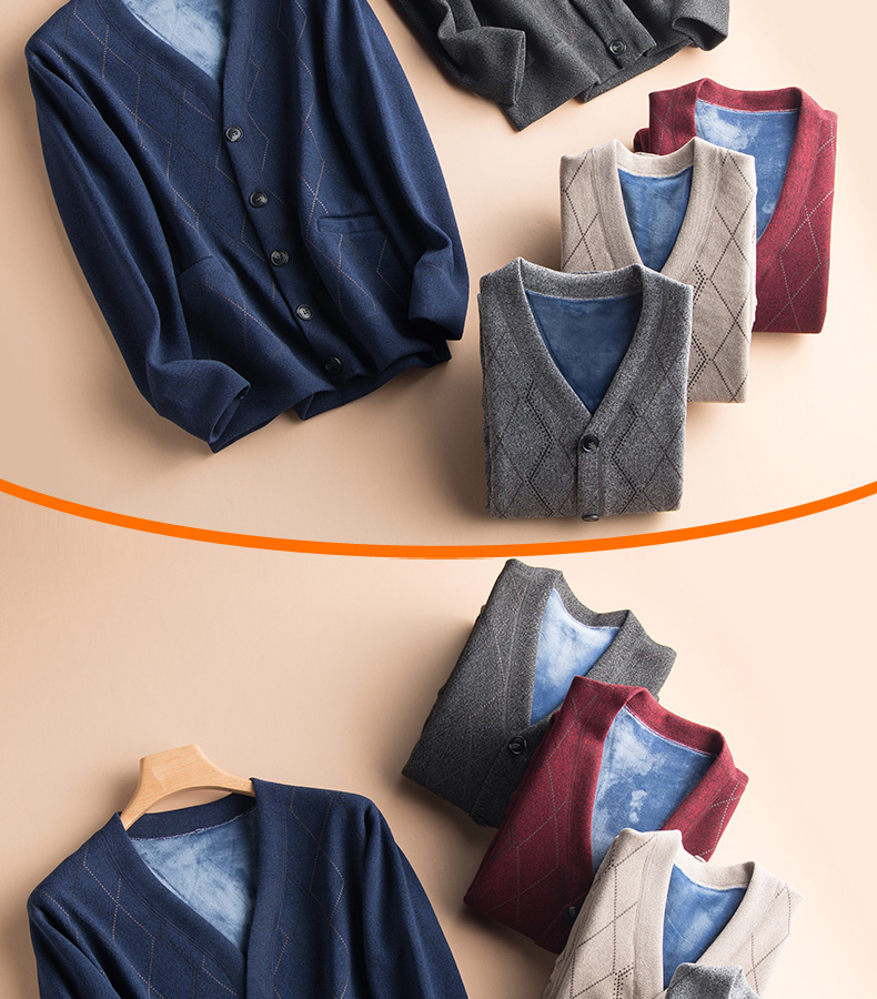 簘蕥 开襟毛线衣)男士带扣子的开襟毛衣中老年针织开衫老年人加绒爷爷