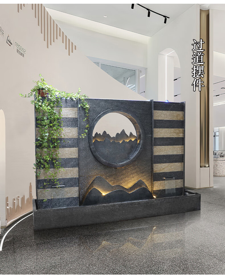 可狄 流水影壁墙室外 流水石水幕墙水景喷泉鱼池背景墙定制石材屏风