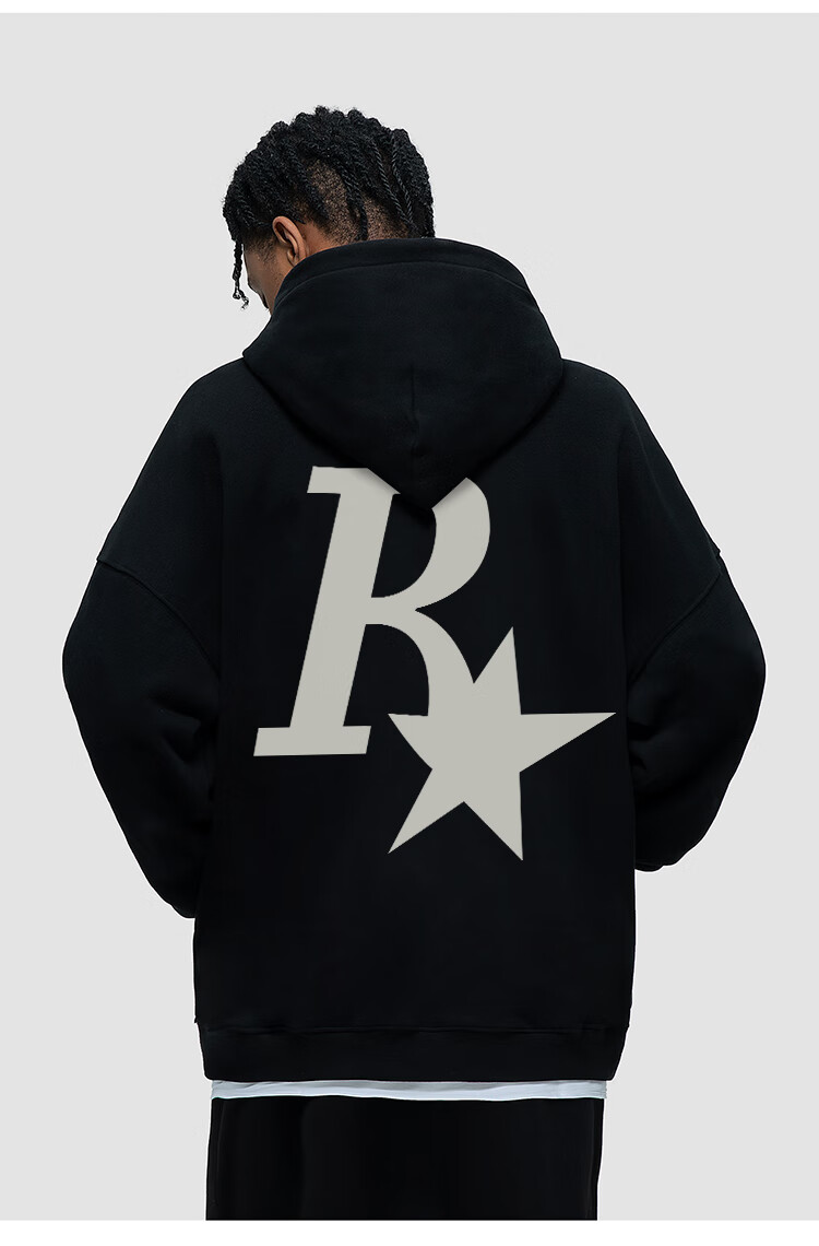 秋季r星卫衣男starmdsr藏青色r星连帽美式高街侣宽松潮流帽衫 灰色