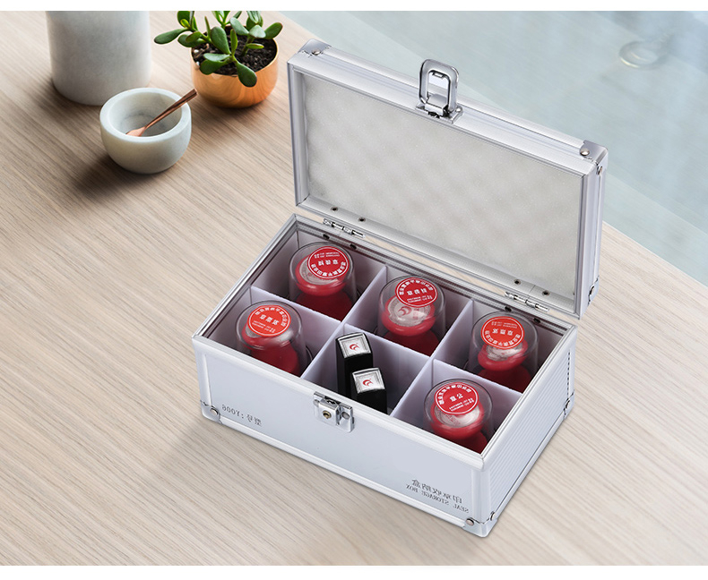 公章盒子收纳盒铝合金手提带锁多功能财务印鉴章印章箱印章盒密码锁