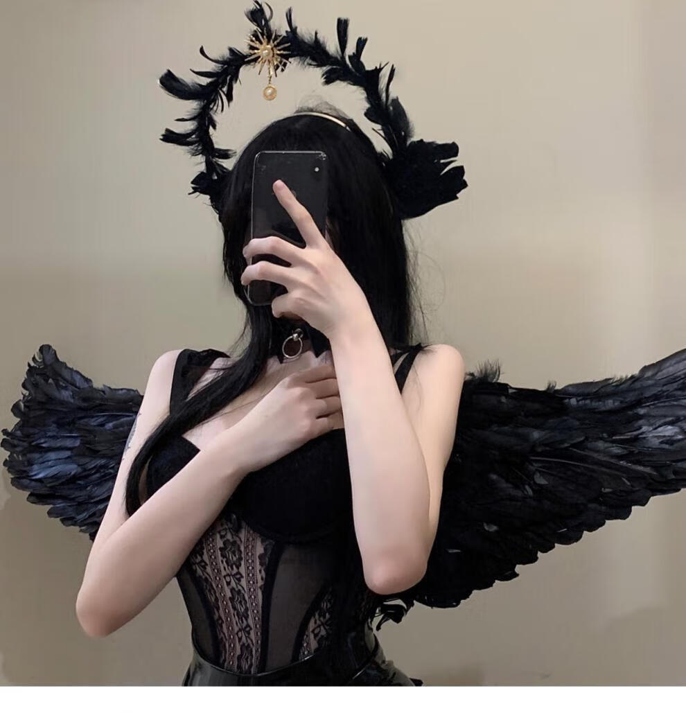 万圣节女巫帽肯豆同款万圣节头饰女装扮cos天使翅膀装饰发饰堕落羽毛