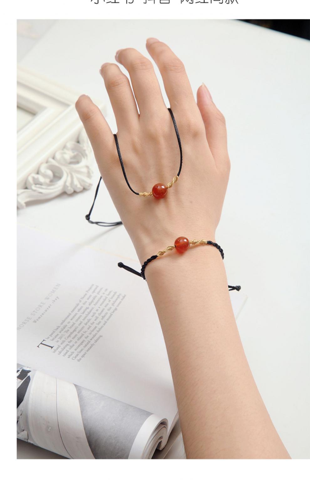 黛莱妮 鸿运当头手链编织单珠红玛瑙相思豆手绳转运珠抖音同款圆形