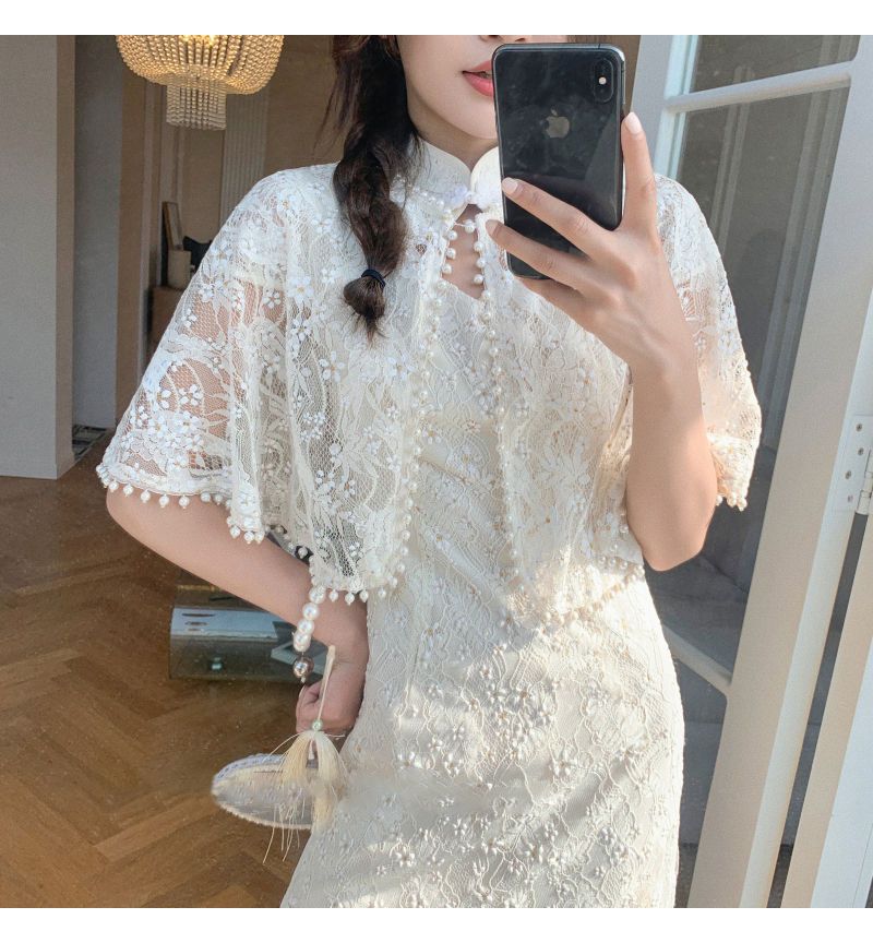 披肩女网红珍珠旗袍披肩夏天女外搭洋气配裙子蕾丝短款上衣披肩s