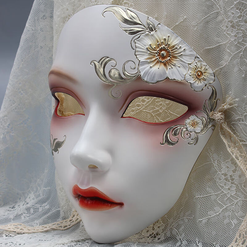 汉服古风面具全脸男女快手网红配饰魂作物手绘化妆舞会面具 虞美人