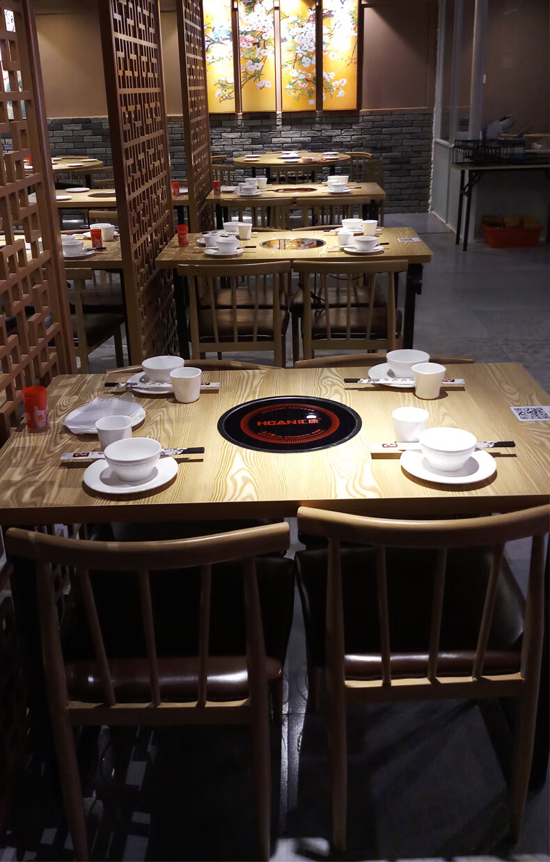 火锅桌火锅桌子电磁炉一体餐馆商用火锅店桌椅餐厅烧烤麻辣烫餐桌椅