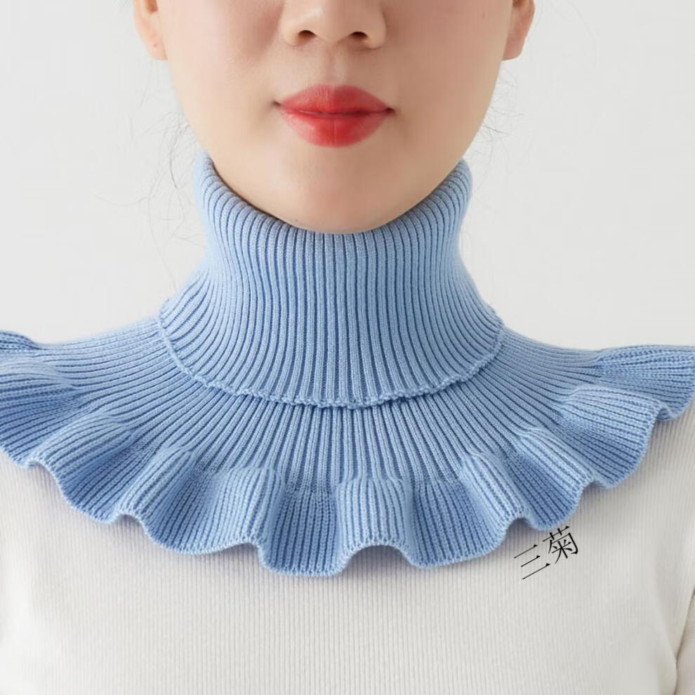 时尚女春秋冬套头围脖百搭保暖护颈椎纯色高领针织假领毛线脖套黄色