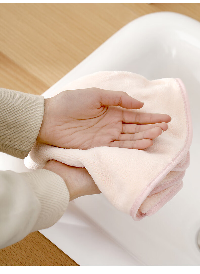 挂式擦手巾家用吸水毛巾不易掉毛摸布厨房抹布卫生间擦手布粉色直径