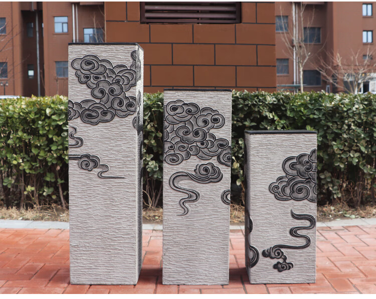 新中式大号落地中国风装饰摆件底座客厅拴马桩大工艺品老款祥云柱50cm