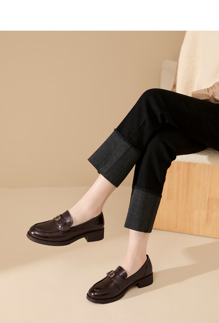 Westlink French Loafers for Women, 2024 New Autumn Slim-Fit Camellia Commuter Low-Heel Flats, Small Leather Shoes, Black, Size 36 23