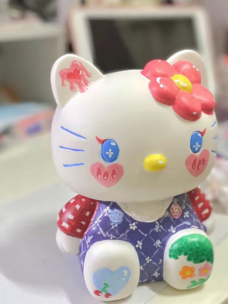 佑勒凯蒂猫kitty填色暗黑石膏娃娃搪胶手工涂鸦diy彩绘玩具少女存钱罐