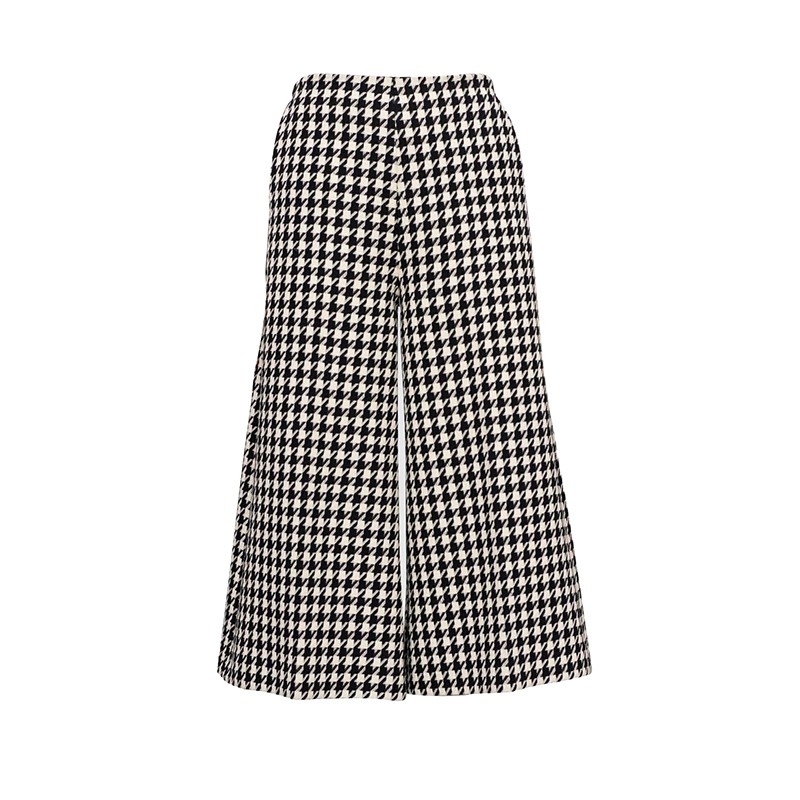 奢华gucci古驰女士休闲裤经典阔腿裤黑白格纹36