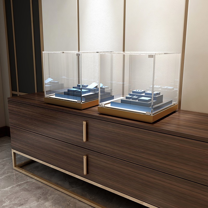 小米木业透明展示柜带灯定做玻璃展示柜饰品首饰玻璃罩手表小型带灯带