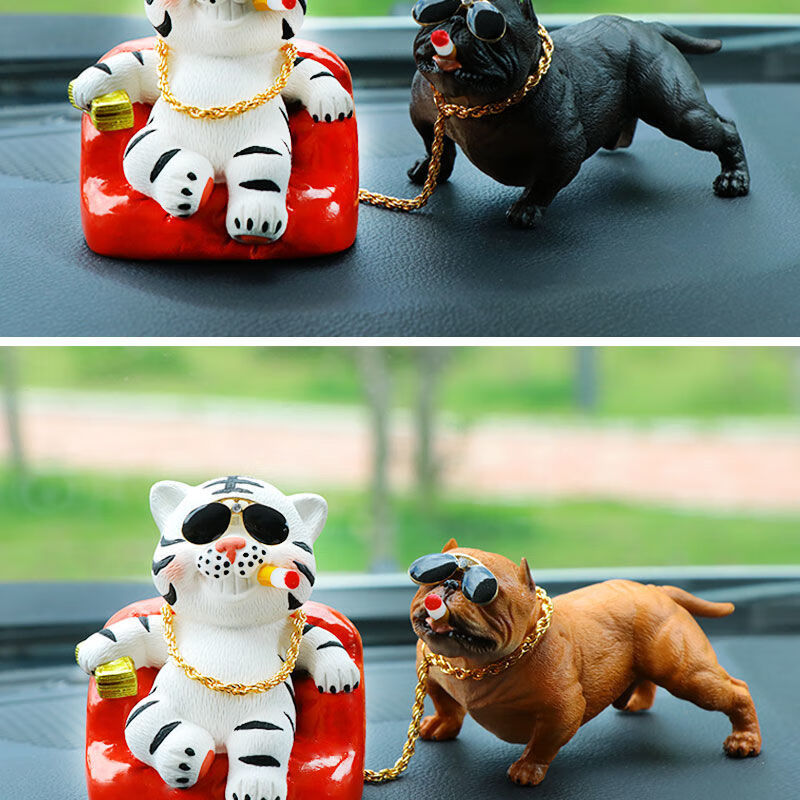 摆件恶霸犬个性创意中控台装饰汽车用品社会狗摆件白社会虎黑恶霸犬