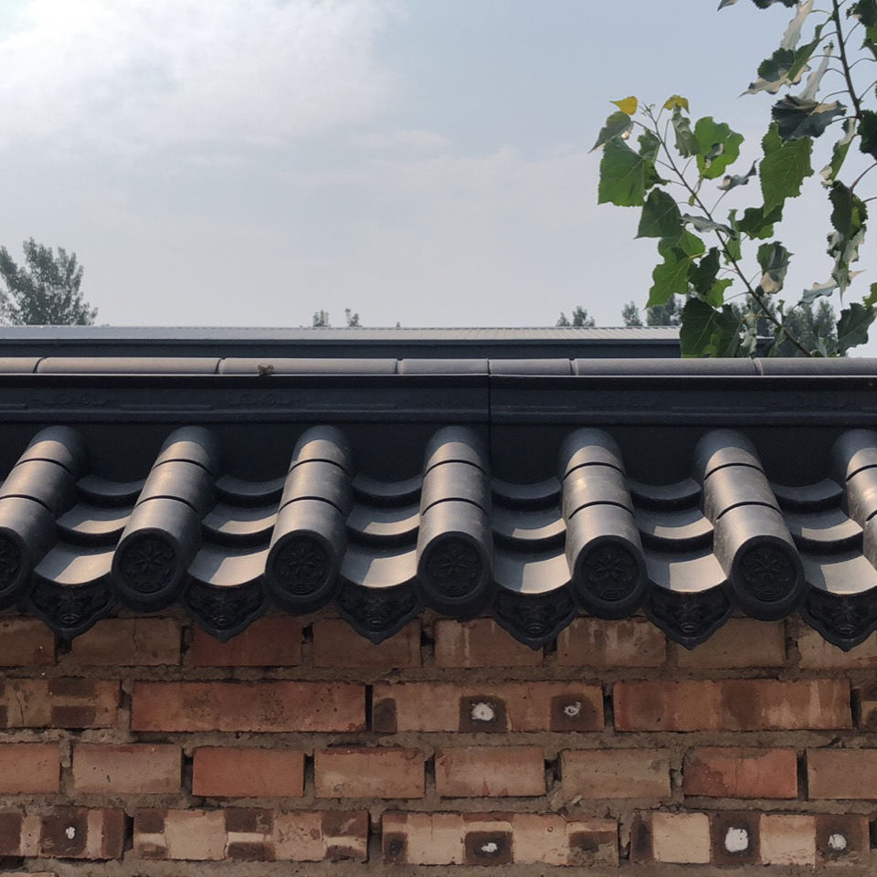 树脂瓦瓦片屋顶仿古单面带脊围墙瓦,中式一体瓦墙头塑料树脂瓦 深灰色