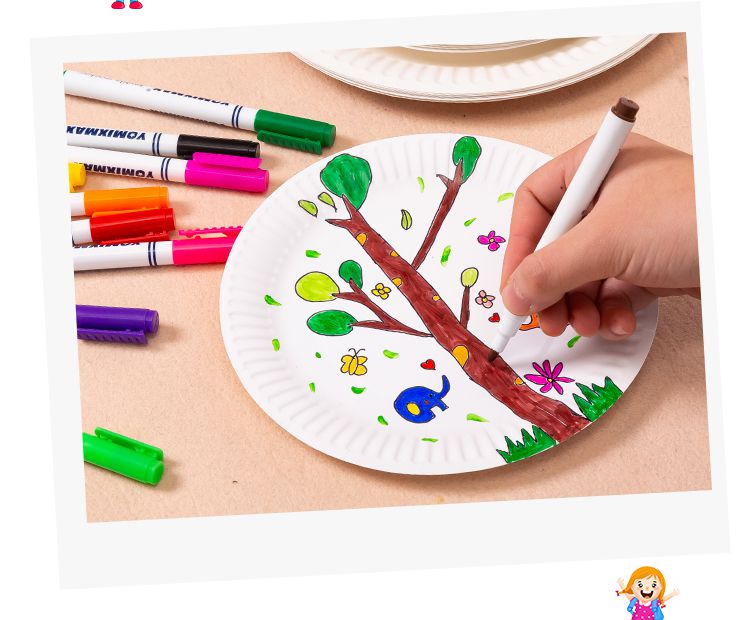 白色纸盘子纸碟儿童绘画画涂鸦一次性纸盘蛋糕盘幼儿园手工材料6寸