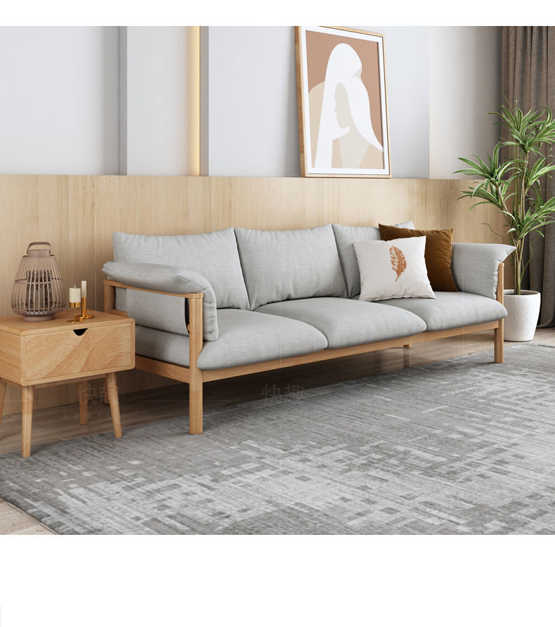 框架材质:实木填充物:海绵风格:北欧风适用人数:3人材质类别:布艺沙发