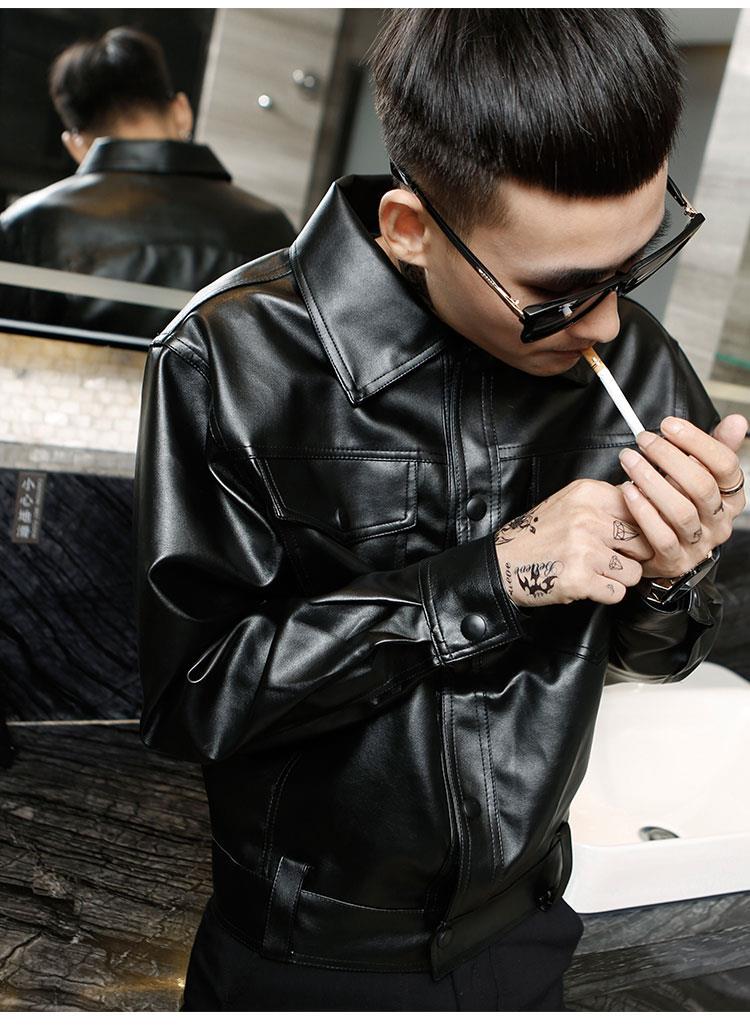 皮衣夹克修身韩版帅气机车社会精神小伙男装外套潮流网红快手黑色皮衣