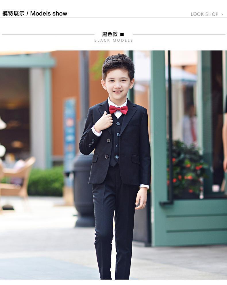 礼服男童西服小男孩外套中大童钢琴演出外套裤子衬衣红色领带130cm