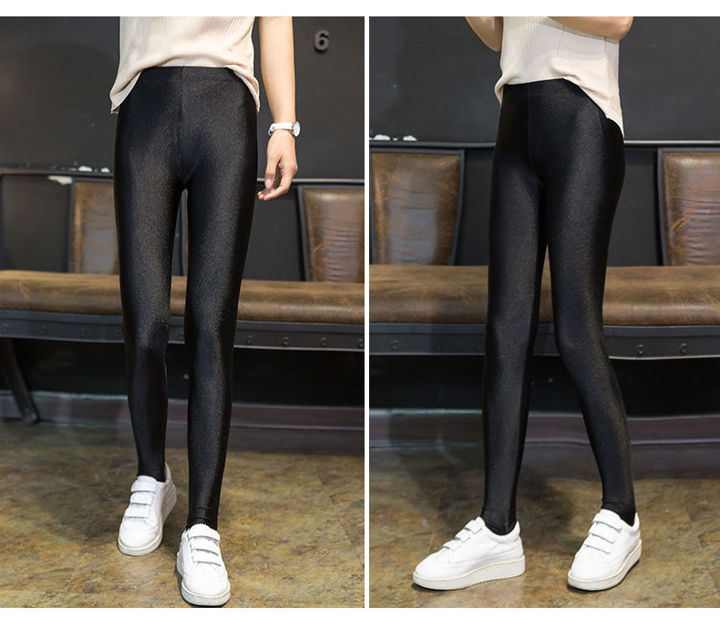 新品光泽裤女外穿打底裤春秋款高腰显瘦九分踩脚健美裤弹力脚蹬裤踩脚
