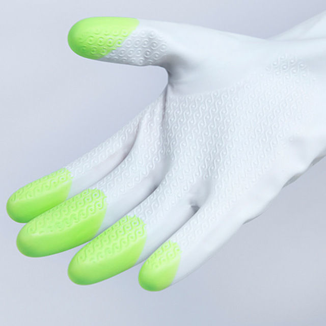 厨房耐用加厚乳胶清洁家务手套炫指洗碗洗衣服pvc防水胶皮手套绿色