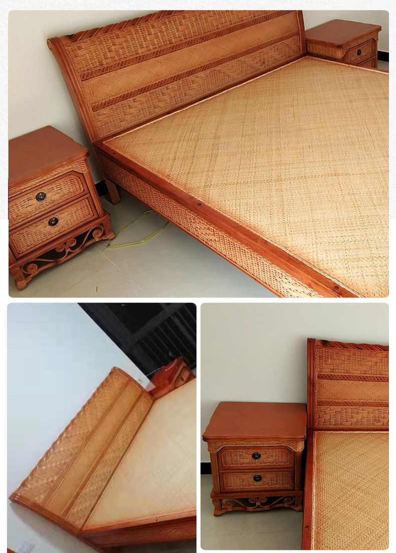 藤床藤木东南亚高端印尼翡翠藤床藤席双人木床18大床单张印尼植物藤