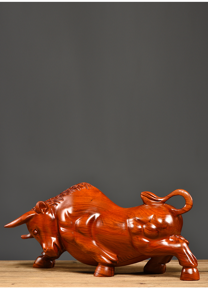 618花梨木雕牛摆件木质雕刻十二生肖牛气冲天家居装饰工艺品开业送礼