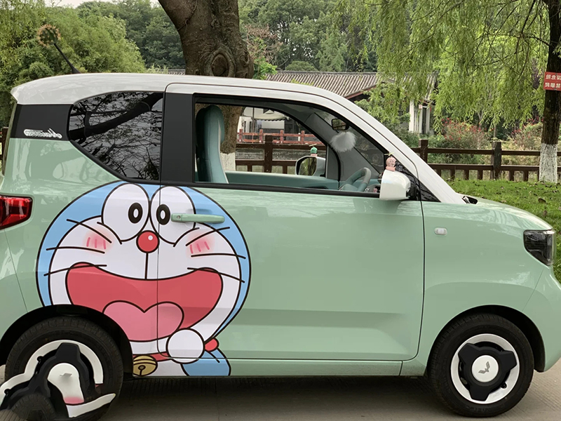 五菱宏光miniev车贴机器猫卡通可爱哆啦a梦电动车马卡龙装饰贴纸 o款