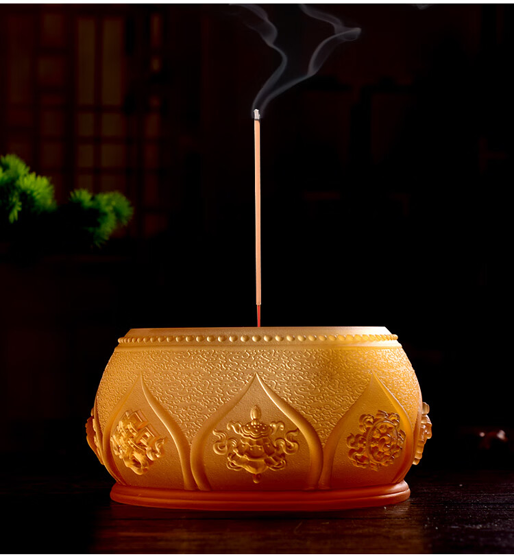 【京选】供奉佛前古法琉璃八吉祥香炉家用佛堂插香薰炉佛教用品香炉碗